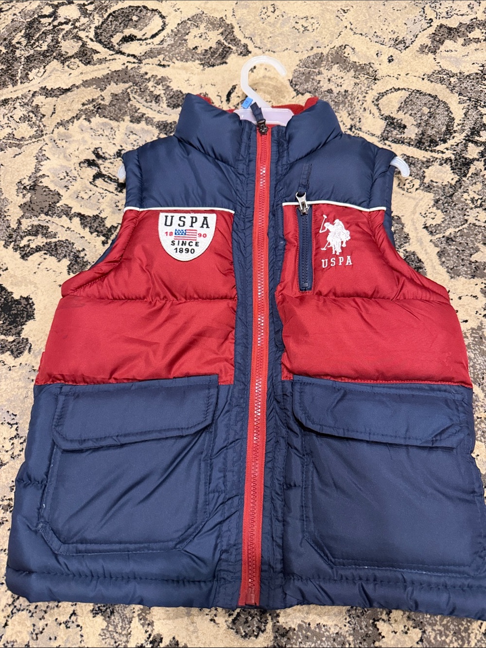 U.S. Polo Assn. Red & Navy Kids Puffer Vest